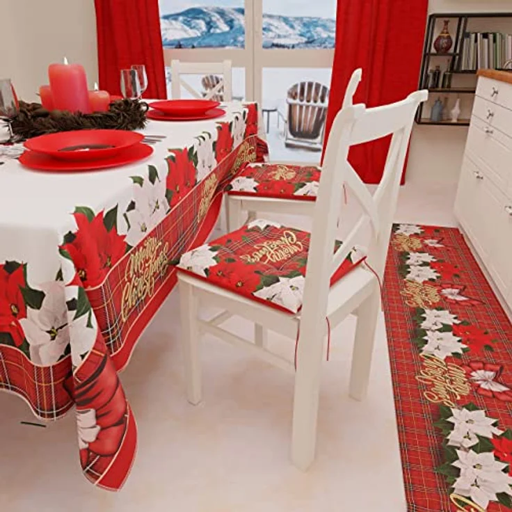PETTI Artigiani Italiani Weihnachtstischdecke, schmutzabweisend, rechteckig, für Küche, Blumendesign, 12 Sitzplätze (140x240 cm), hergestellt in Italien – Bild 4