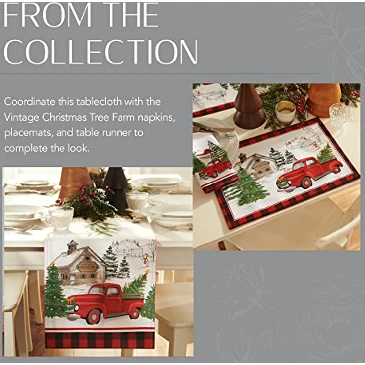 Elrene Home Fashions Vintage Christmas Tree Farm Tischdecke, Polyester, Mehrfarbig, 60"x84" Rectangle (Tablecloth) – Bild 5