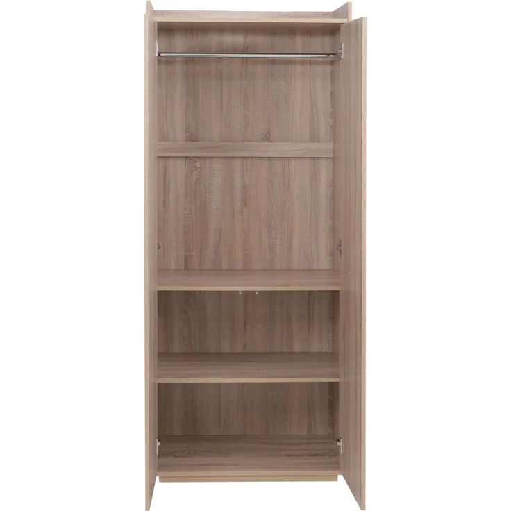 Schrank HWC-P44, Kleiderschrank Garderobenschrank 2 Türen Push-to-open, MDF 184x80x40cm ~ Sonoma-Eiche-Optik – Bild 8