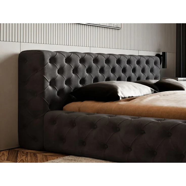 GRAINGOLD Palini Polsterbett 180x200, mit gepolstertes Kopfteil, gestepptes Bett, Bettkasten, Velour-Stoff, Schwarz – Bild 6