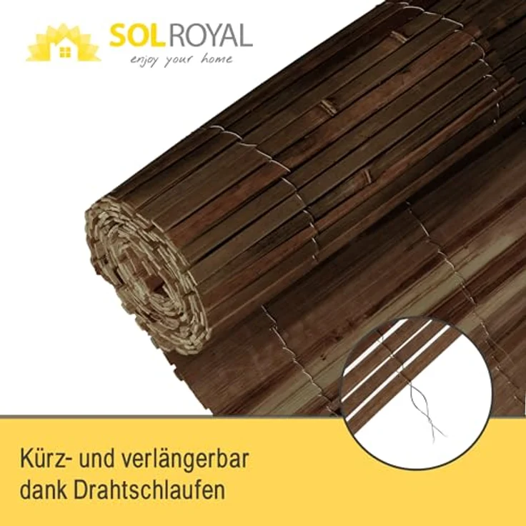 Sol Royal Dunkelbrauner Split Bambus Sichtschutz 140x600 cm – Sichtschutz Bambus Zaun Bambusmatte Gartensichtschutz Balkon Sichtschutzzaun – Natursichtschutz Witterungsbeständig B55 – Bild 8