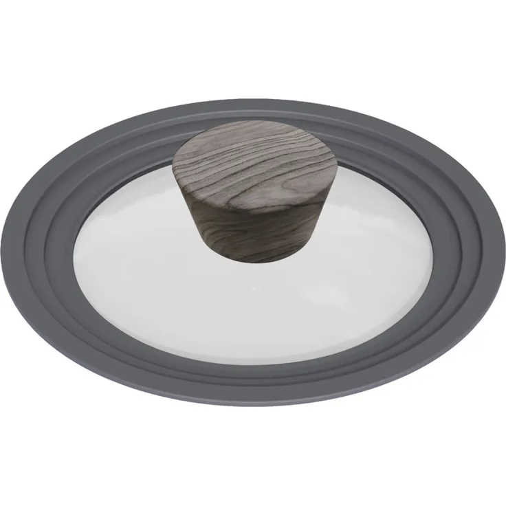 Topfdeckel aus Glas Universaldeckel ergonomischer Griff in Holzoptik für alle Herdarten 20-22-24 cm