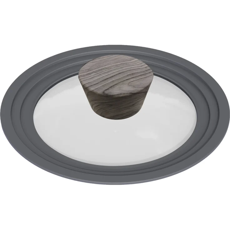 Topfdeckel aus Glas Universaldeckel ergonomischer Griff in Holzoptik für alle Herdarten 20-22-24 cm