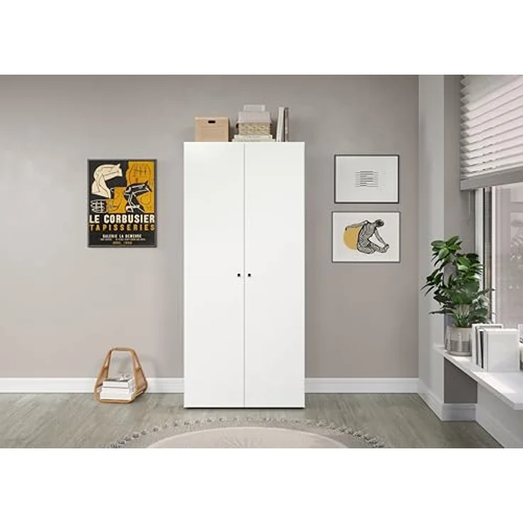 trendteam smart living - Basics - Kleiderschrank - Weiß - Garderobenschrank mit 2 Türen, 1 Hutablage und 1 Kleiderstange - (BxHxT) 81 x 176 x 51 cm - Moderner Stil – Bild 3