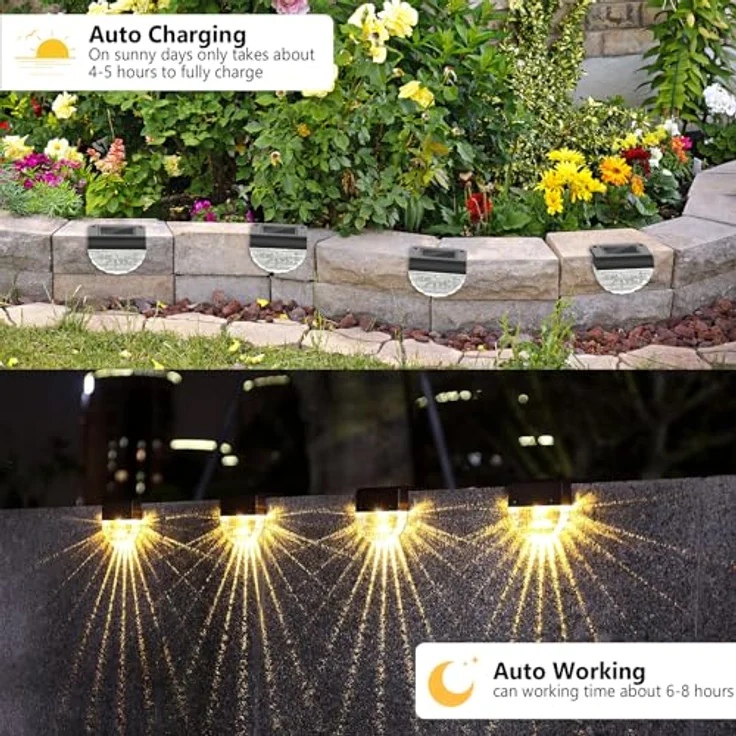 Auting Solarlampen für Außen, 4 Stück Wegbeleuchtung 2 Modi LED Warmweiß/Farbwechselnde Beleuchtung ,Wasserdichte Solar Lampe für die Garten Dekoration,Treppe,Gartenwege, Schwarz – Bild 7