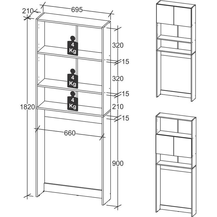 VCM Badmöbel Waschmaschinenschrank Goralo 921074 Weiß / Honig-Eiche B. 70 x H. 182 x T. 21 cm – Bild 5