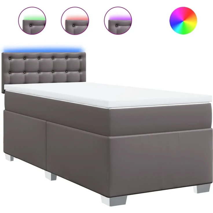 vidaXL Boxspringbett mit Matratze Grau 100x200 cm Kunstleder 3288410 – Bild 2