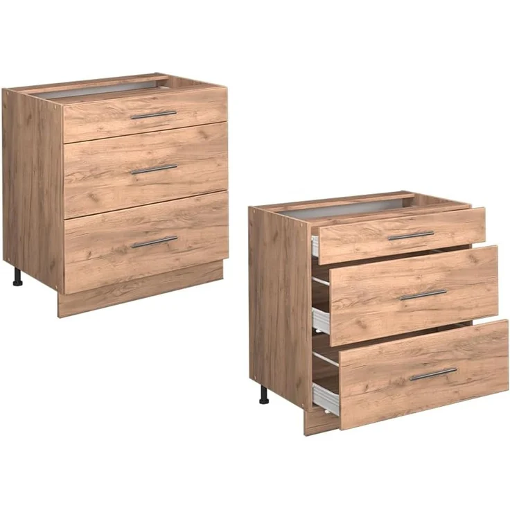 Küchenunterschrank Fame-Line Goldkraft Eiche 80 cm mit 3 Schubladen, AP Eiche Vicco – Bild 6