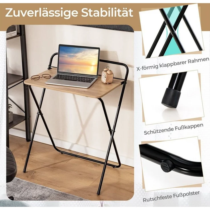 COSTWAY Computertisch, 60cm Schreibtisch Klappbar, mit Tablethalterung Metall – Bild 3