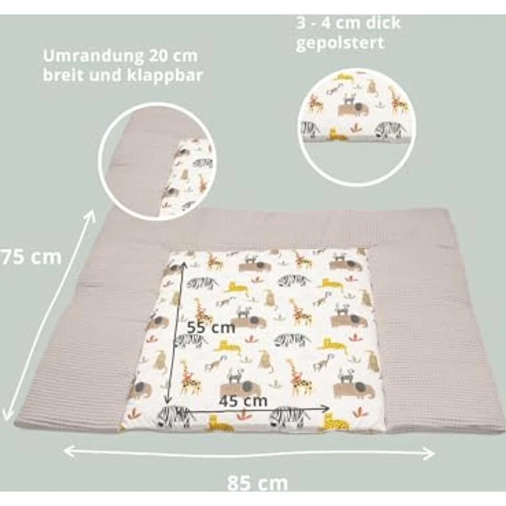 ULLENBOOM ® Wickelauflage 85x75 cm Waffelpiqué Sand Savanne (Made in EU) - Wickelunterlage Waschbar und für Unterwegs geeignet, Bezug: 100% OEKO TEX Baumwolle, Wickeltischauflage 75x85 – Bild 3