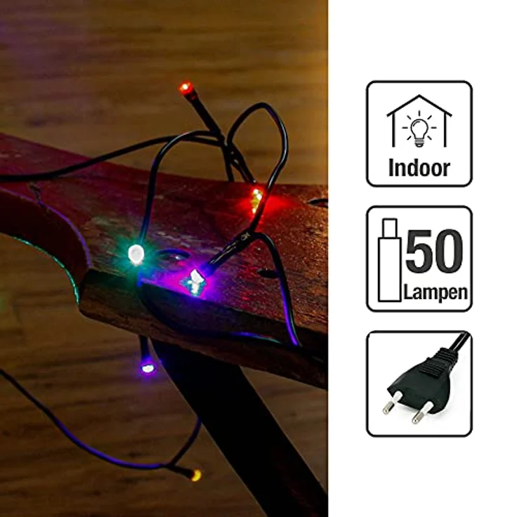 hellum LED Mini Lichterkette Innen, 50 bunte LED, 735cm beleuchtete Länge, mini lichterkette bunt innen mit Stecker, für Weihnachtsbaum oder Partybeleuchtung, 577594 – Bild 4