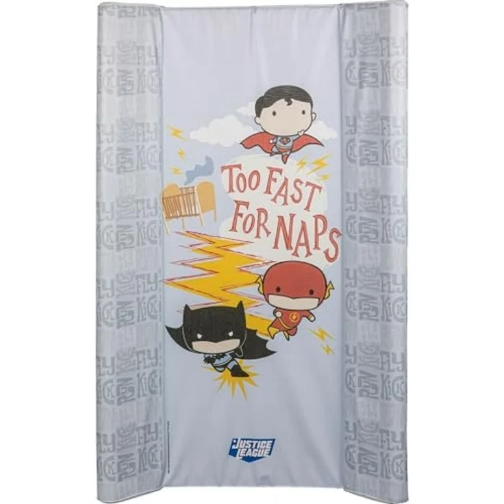 DC Comics Justice League Wickeltisch mit Seiten und Grafiken der Superhelden Spiderman, Flash und Batman, Wickelauflage für Kinder, Maße 81 x 50 x 9,5 cm – Bild 1