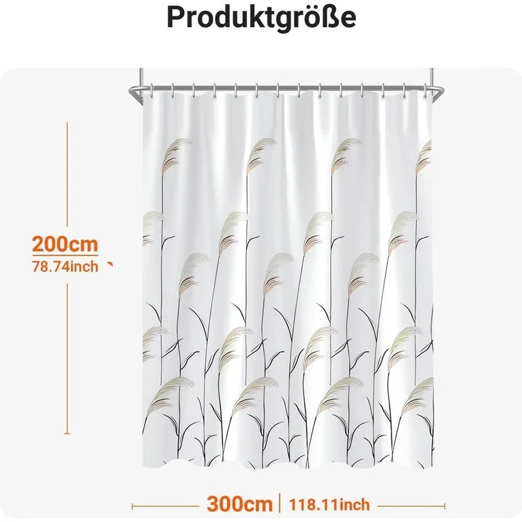 Duschvorhang 300x200cm Weizenohr Antischimmel Wasserabweisend – Bild 6