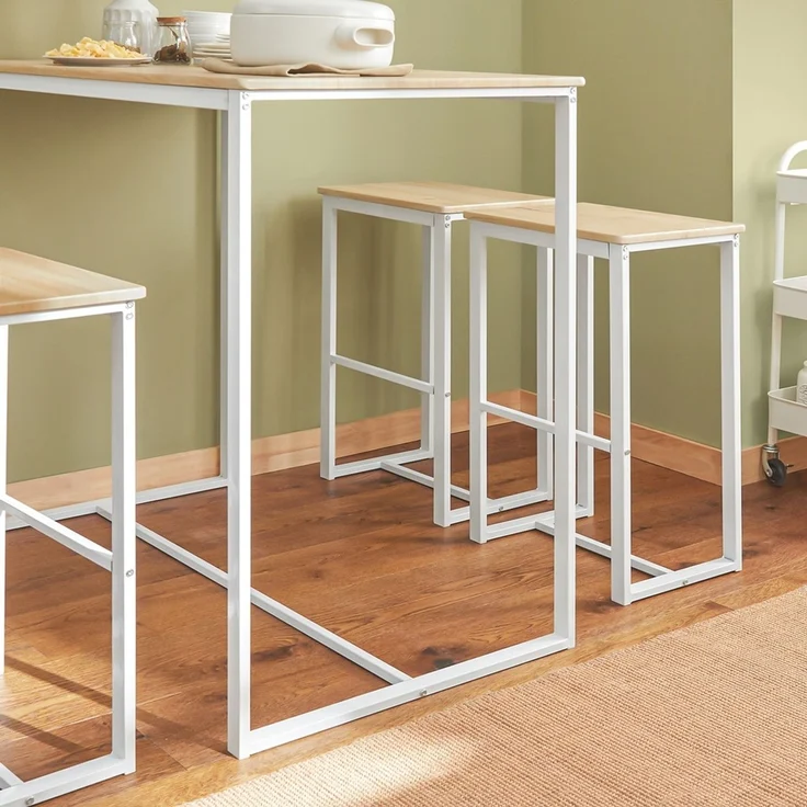 SoBuy OGT15-WN Bartisch-Set mit 4 Hockern, MDF, PVC-Furnier, Weiß, 100 x 93 x 60 cm – Bild 10