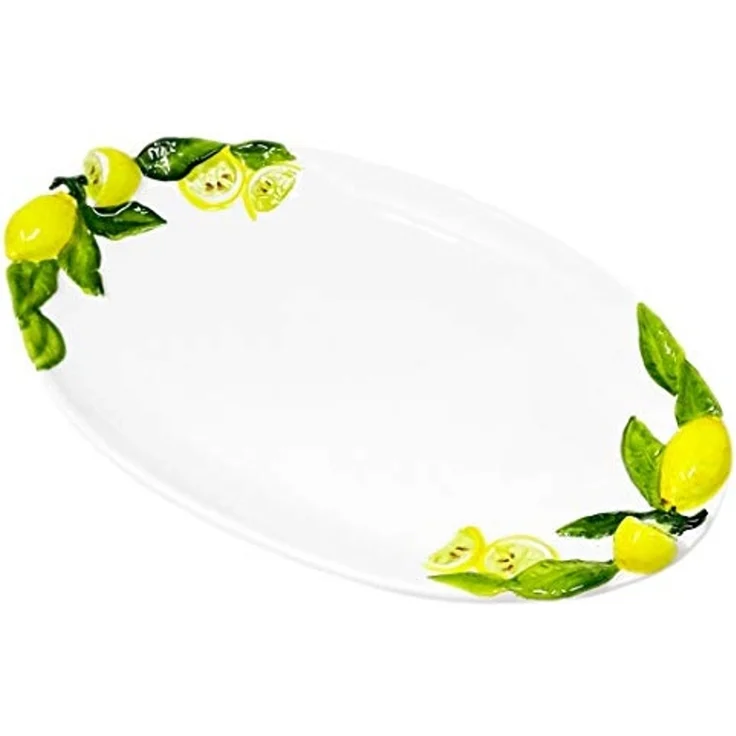 Lashuma Servierplatte Zitrone, Keramik, (1-tlg, 34 x 19 cm), handgemachter Dessertteller mit Zitronen Relief – Bild 1