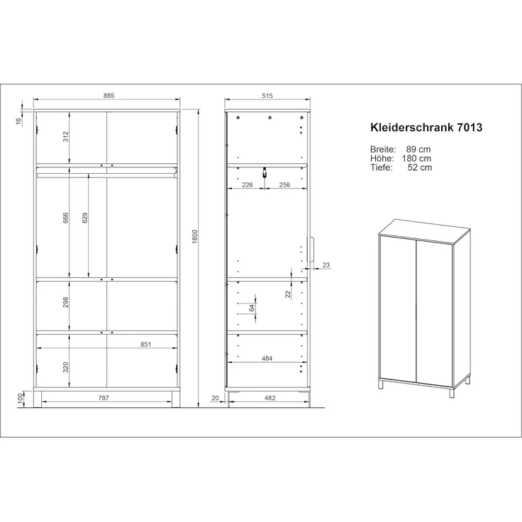 Germania Kleiderschrank 7013-572 GW-Alkmaar, in Kaschmir, gedämpfte Türen mit Soft-Close, 89 x 180 x 54 cm (BxHxT) – Bild 3