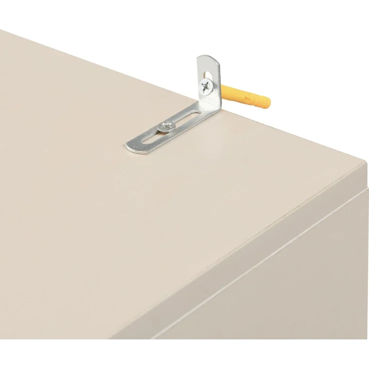 CHICFURN Schrank 110x186x38 cm mit gepolsterten Stoffpaneelen und 2 Schubladen – Beige+Grau – Bild 9