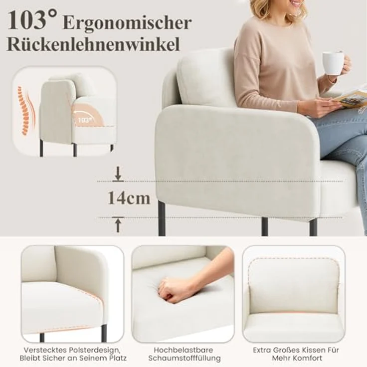 COLAMY Gepolsterter Ohrensessel 2er Set aus Samt – Moderner Lounge-Sessel mit weicher Rückenlehne, Komfortabler Sessel für Wohnzimmer, Schlafzimmer, Apartment & Leseecke, Beige – Bild 5