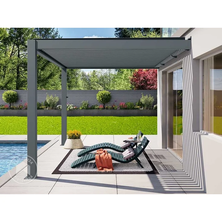PRIMEYARD Terrassenüberdachung 3x4 m Aluminium-Pfosten mit Lamellendach aus Alu anthrazitfarbene Anbau-Pergola – Bild 2