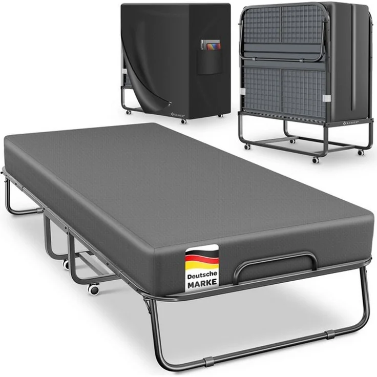 KESSER® Klappbett 200x90cm Gästebett inkl. Matratze aus Memory-Schaum & Rollen | faltbares Reisebett mit Metallrahmen für Erwachsene belastbar bis 250kg | Metallbett mit Schaumstoffmatratze & Cover Anthrazit, Deluxe Plus – Bild 4