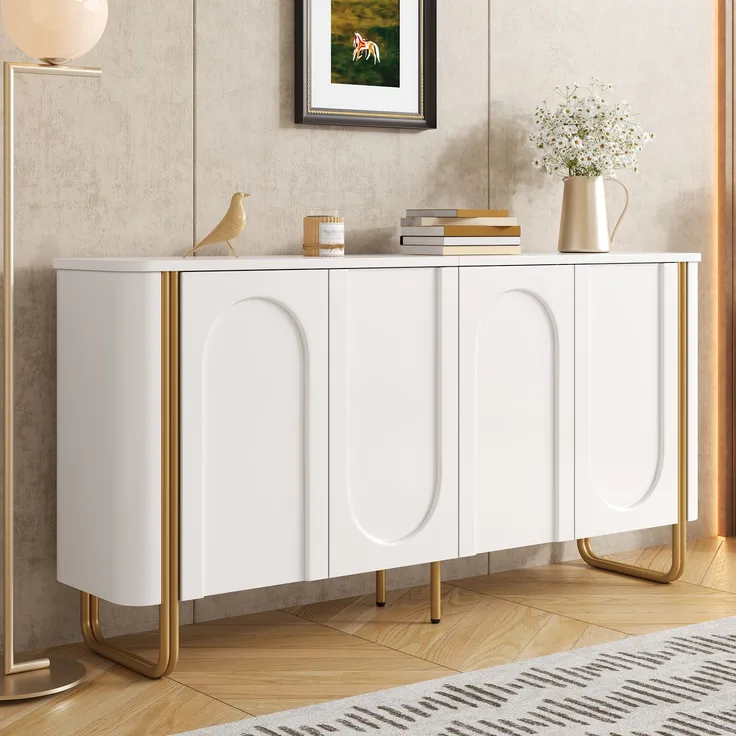 Sideboard 160 x 35 x 80,5 cm aus MDF mit Bogenrelief und Push-to-Open-Türen
