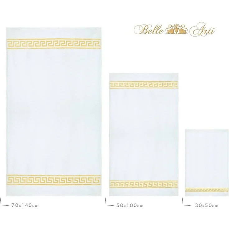 Belle Arti Handtücher 2er SET Mäander Waschlappen Handtuch Weiss Gold 15x21 cm, (2-St), schwarz, weiss, beige, rot, gold, 100% Baumwolle, Frottee, eingestickt – Bild 2