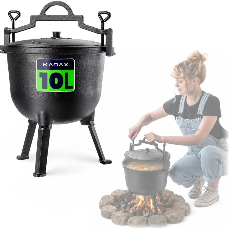 KADAX Jagdkessel aus Gusseisen, 10 l, Lagerfeuertopf, Grill für Braten