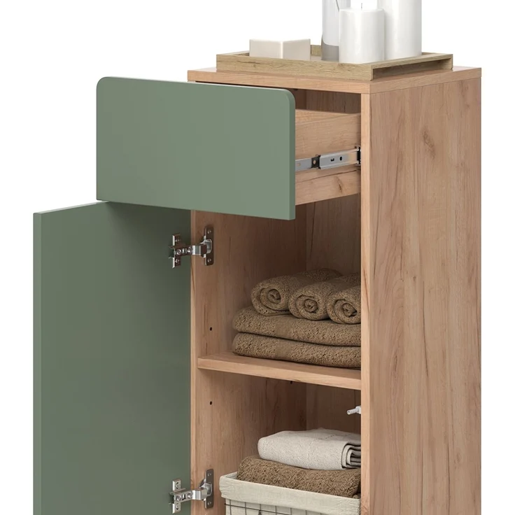 Midischrank Izan Grün/Goldkraft Eiche 36.6 x 76.6 cm mit Schublade und Tür Vicco – Bild 5