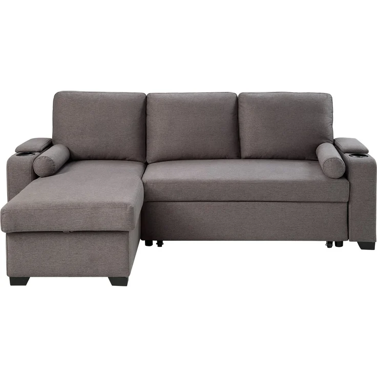 ATLANTIC home collection Ecksofa Gorje L-Form, mit Schlaffunktion, Stauraum, Becherhalter, Staufächer & Kissenrollen – Bild 2