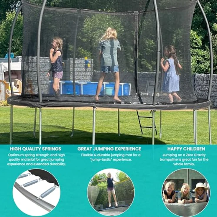 ZERO GRAVITY Outdoor Trampolin Ultima 4 Ø 366cm - TÜV-geprüft, Sturmsicher, inkl. Leiter - Schwarz – Bild 5