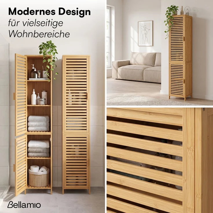 Bellamio 'Newa' Badezimmer-Hochschrank, natur, mit 5 Ablagen und 2 Türen – Bild 5