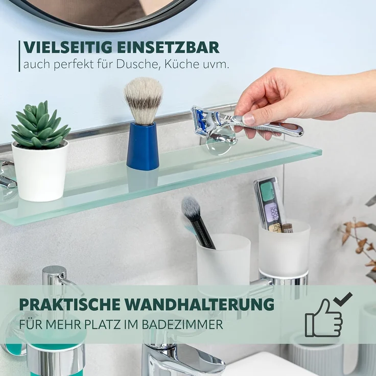 bremermann Wandregal Bad-Serie LUCENTE - inkl. Klebeset, aus Glas und Edelstahl – Bild 4