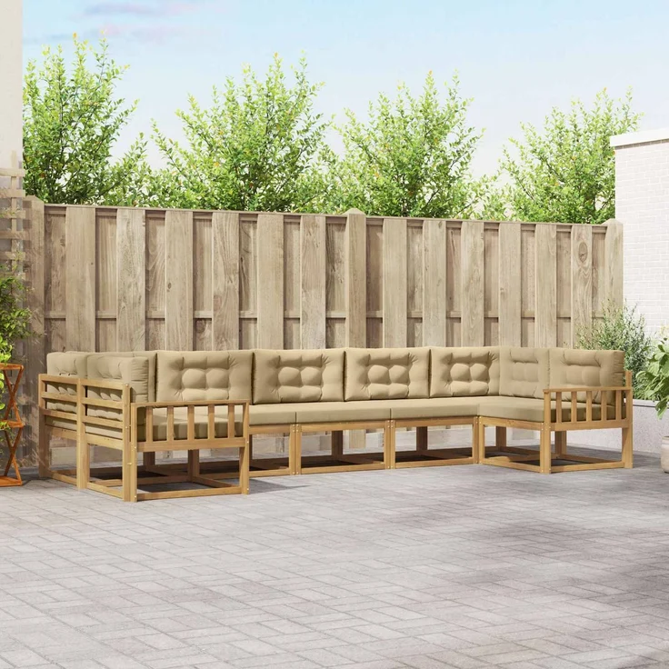vidaXL Outdoor-Sofagarnitur 7 stk. 7-Sitzer Weiß und Beige 3386967 – Bild 1