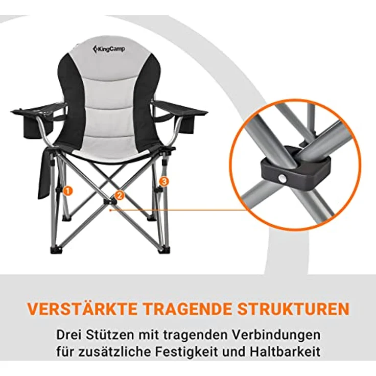 KingCamp Campingstuhl Klappstuhl Angelnstuhl faltbar Rückenlehne und Kühltasche, bis 160 kg belastbar, in Dunkelblau – Bild 5