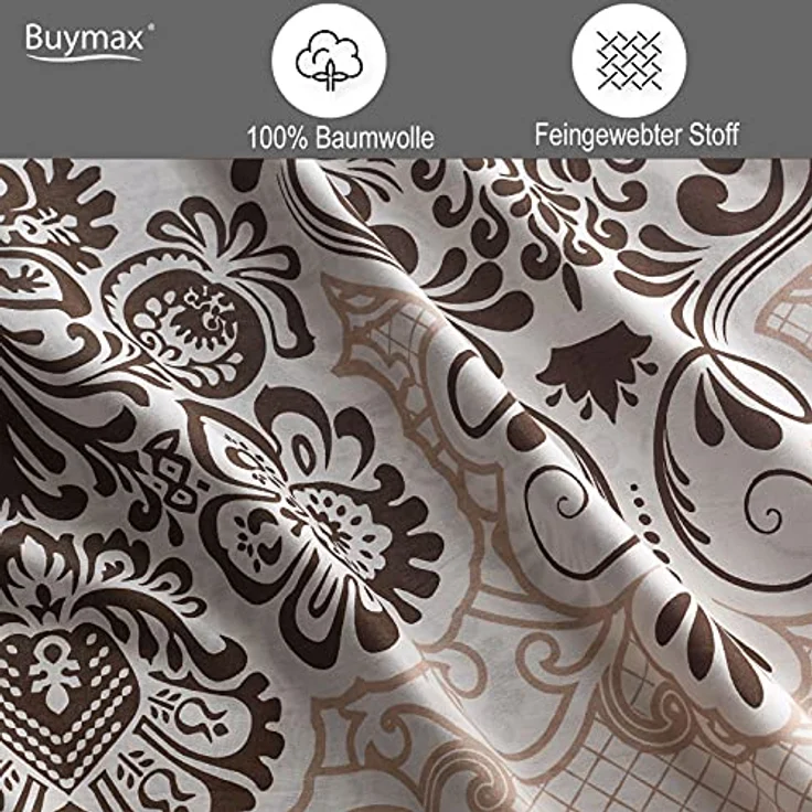 Buymax Bettwäsche Wendebettwäsche, Bettbezug-Set, Renforcé 100% Baumwolle, 3 teilig, 200x200 cm, elegant, mit Reißverschluss, Barock, Weiß, Beige – Bild 4