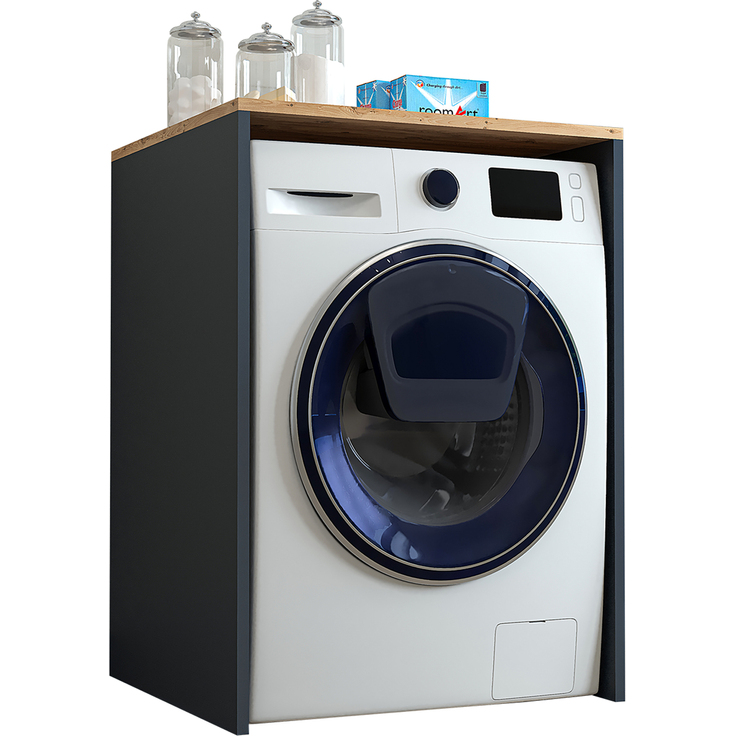 Roomart Badezimmer Waschmaschinenschrank - SERIE ATLANTIC-IV- 65 cm breit, Badezimmerschrank für Waschmaschine – 65 × 90 × 60 cm – Weiß-Eiche oder Anthrazit-Eiche – platzsparend & modern • Anthrazit-Eiche – Bild 5