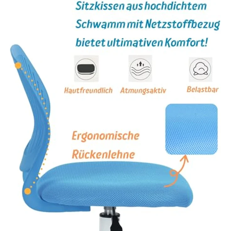 FurnitureR Campinghocker ergonomisch, höhenverstellbarer Drehhocker ohne Armlehnen, Netzrückenlehne, Sitzfläche 38x40cm, 32cm Rückenlehne, Metallfuß, 130kg Tragkraft, Blau – Bild 5
