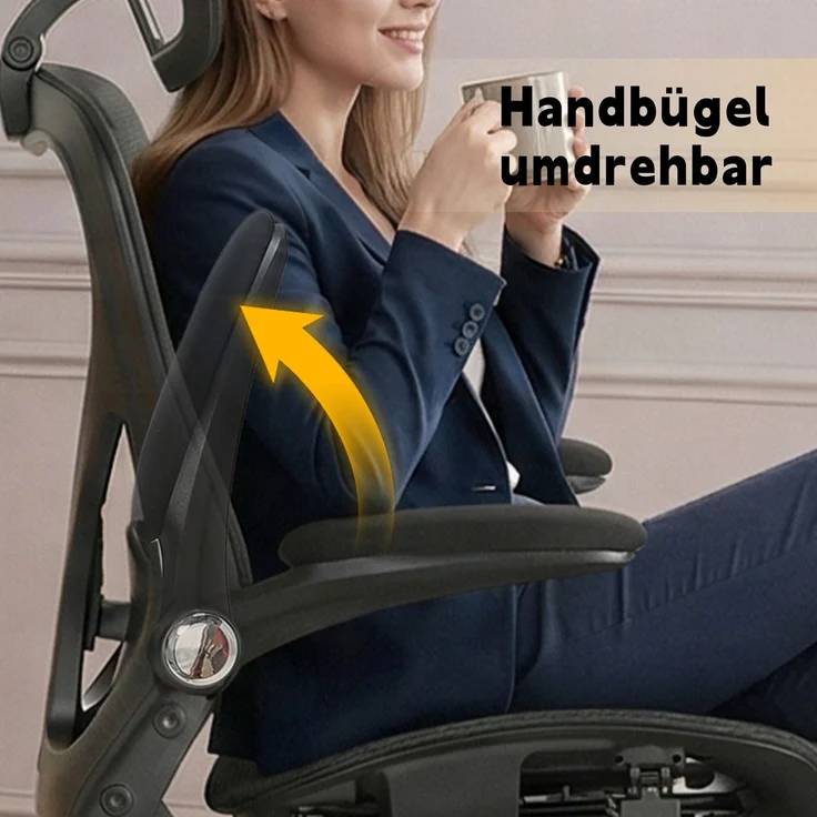 Klappbarer ergonomischer Bürostuhl, kleiner Platz-Klappstuhl mit Taillenstütze, Ganznetzschiebekissen, klappbare Armlehnen, 3D-Kopfstützen und Bürostuhl mit Arbeitspedalen,schwarz--Schwarz--129x48.5x62cm--YOUDENOVA – Bild 4