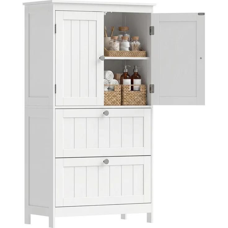 HOMCOM Badezimmerschrank, MDF, Weiß, 60 x 30 x 110 cm – Bild 1