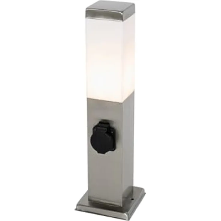 Qazqa Malios Außen Pollerleuchte, rechteckige Wegeleuchte in Silber, max. 60W, IP44, dimmbar, geeignet für LED, 45cm