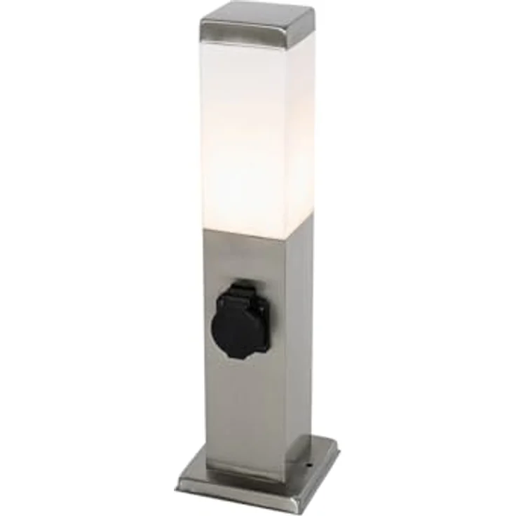 Qazqa Malios Außen Pollerleuchte, rechteckige Wegeleuchte in Silber, max. 60W, IP44, dimmbar, geeignet für LED, 45cm – Bild 1