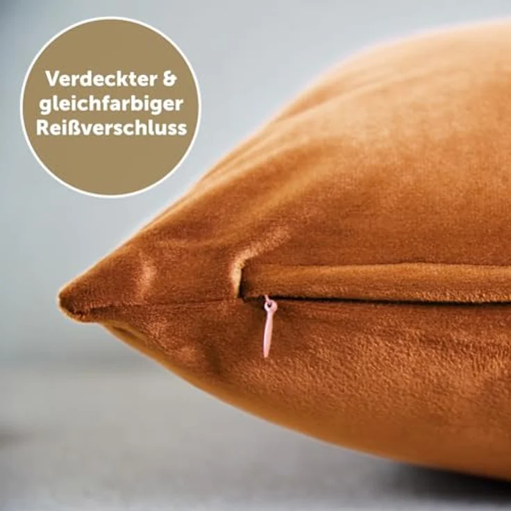 Blumtal Kissenbezug 2er Set - dekorativer Samt Kissenbezug mit verstecktem Reißverschluss, Kissenhülle für Zierkissen, waschbar – Bild 5