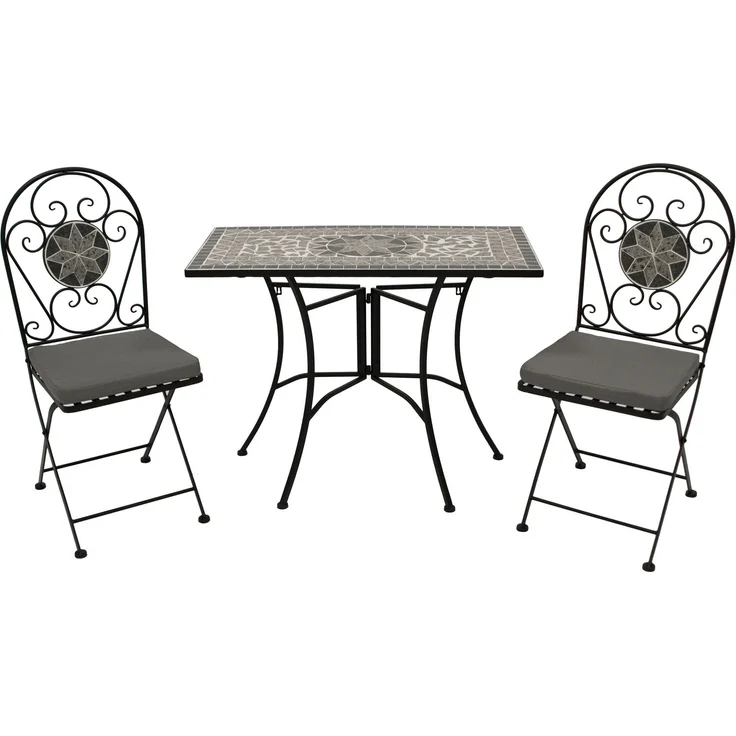 DEGAMO SIENA Balkonset 3-teilig, Metall + Mosaik, schwarz/grau, Tisch 90x45cm eckig – Bild 1