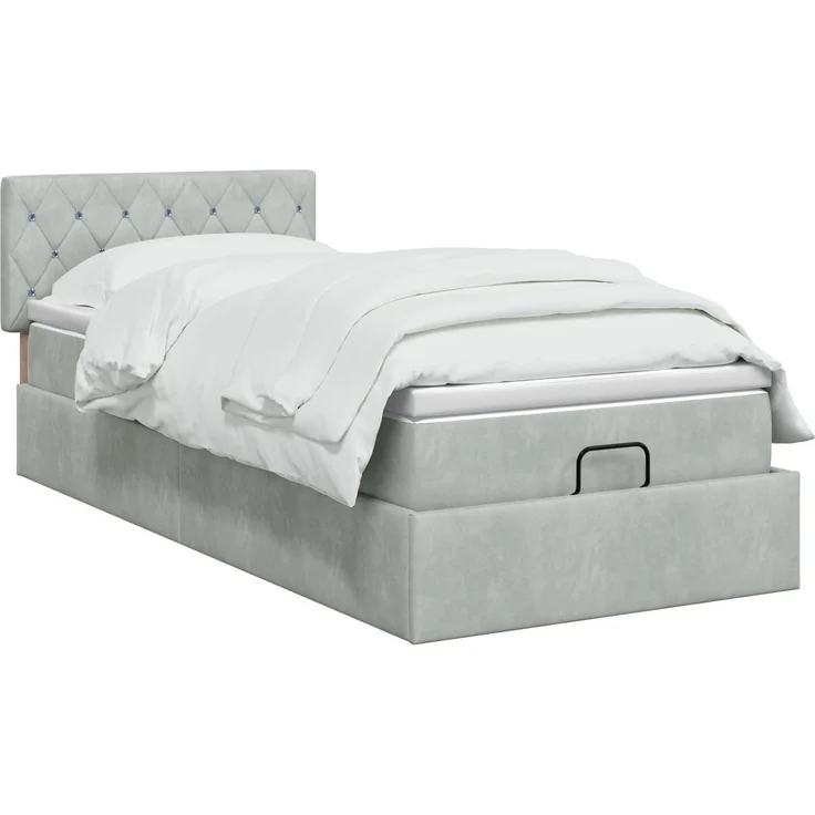 vidaXL Ottoman Bett mit Matratze Hellgrau 90 x 200 cm Samt 3457623 – Bild 3