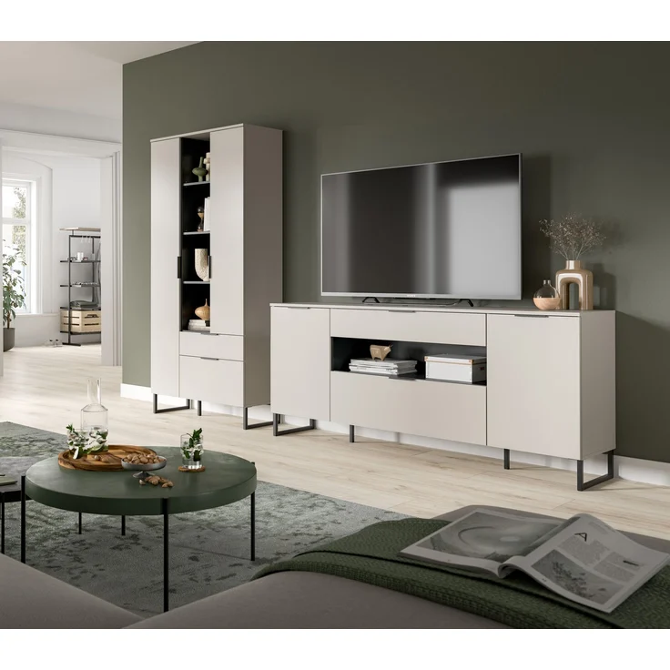 Wohnkombination B/H/T: 240x192x41 cm in Kaschmir Nachbildung und schwarz – Bild 5