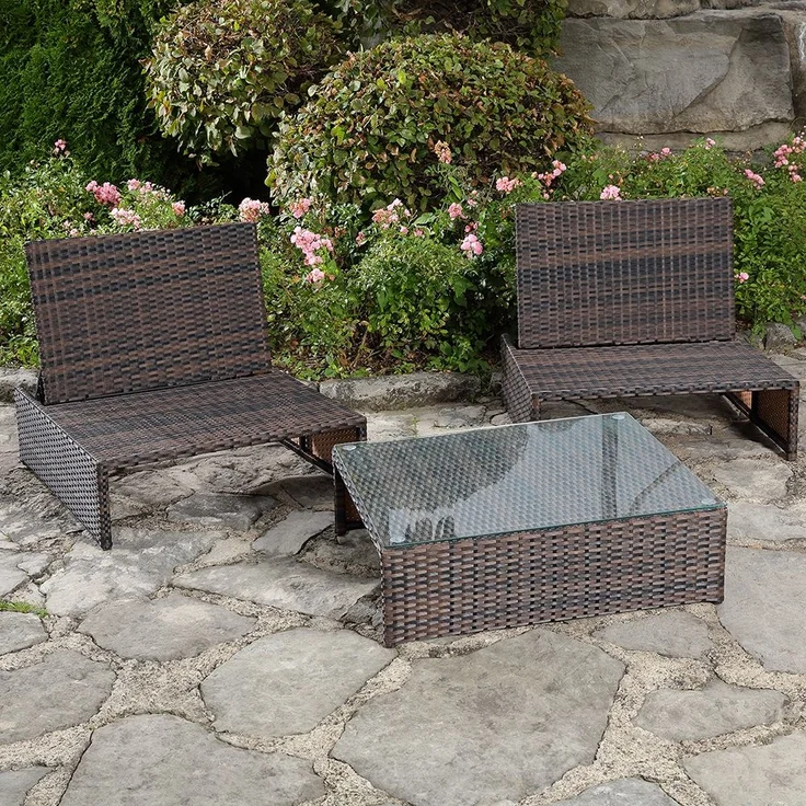 Gartenmöbelset Sessel Sitzgruppe Polyrattan Loungegarnitur Essgruppe braun – Bild 3
