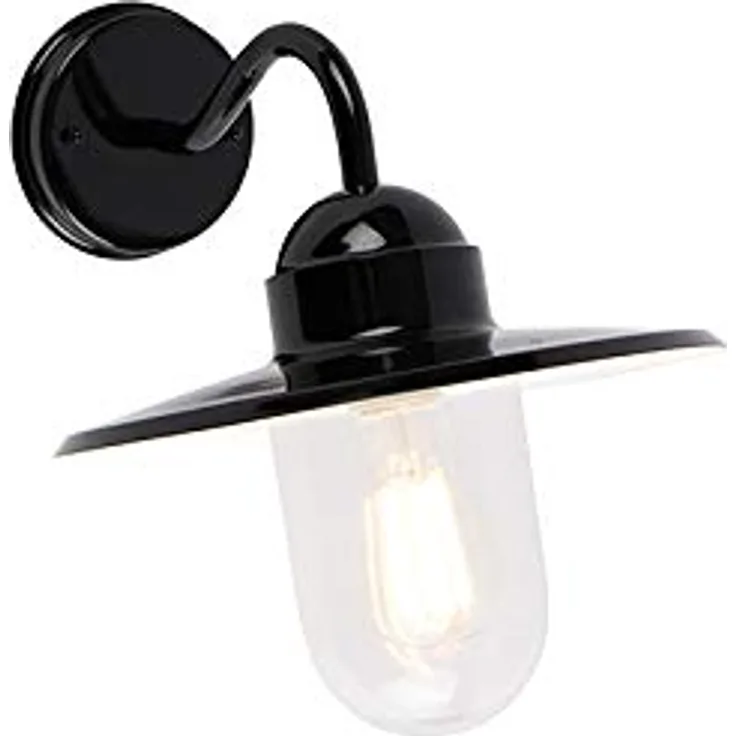 Qazqa Kansas I, Moderne Ländliche Außen Wandleuchte, schwarz, IP44, Aluminium, E27 fassung, dimmbar, für Außenbeleuchtung