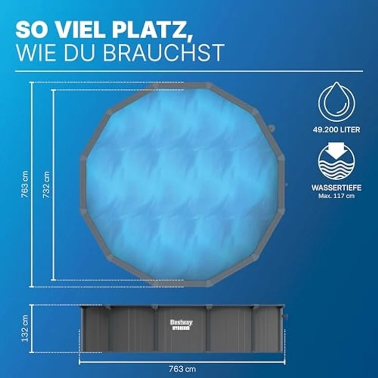 Bestway 561RP Hydrium Stahlwandpool Komplett Set mit Sandfilteranlage Ø 732 x 132 cm, Holz Optik (Grau), rund, WINTERFEST – Bild 5