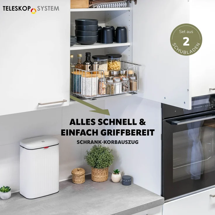 bremermann Korbauszug 2er Set für Oberschränke 40 cm Breite mit Einlegeboden, Metall, Chrom – Bild 2