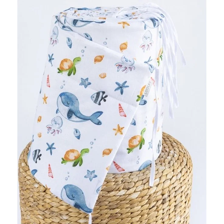Loolay Bettnestchen Meer Ozean Wal Fische Schildkröte Baumwolle Babybett BETTUMRANDUNG, (Bett 140 x 70cm - 420, 210 cm, 120 x 60cm - 360, 180 cm, Babyausstattung Umrandung Kopfschutz Kantenschutz Bettschlange), PREMIUM Baby GESCHENK! 100% Bio Baumwolle! – Bild 4